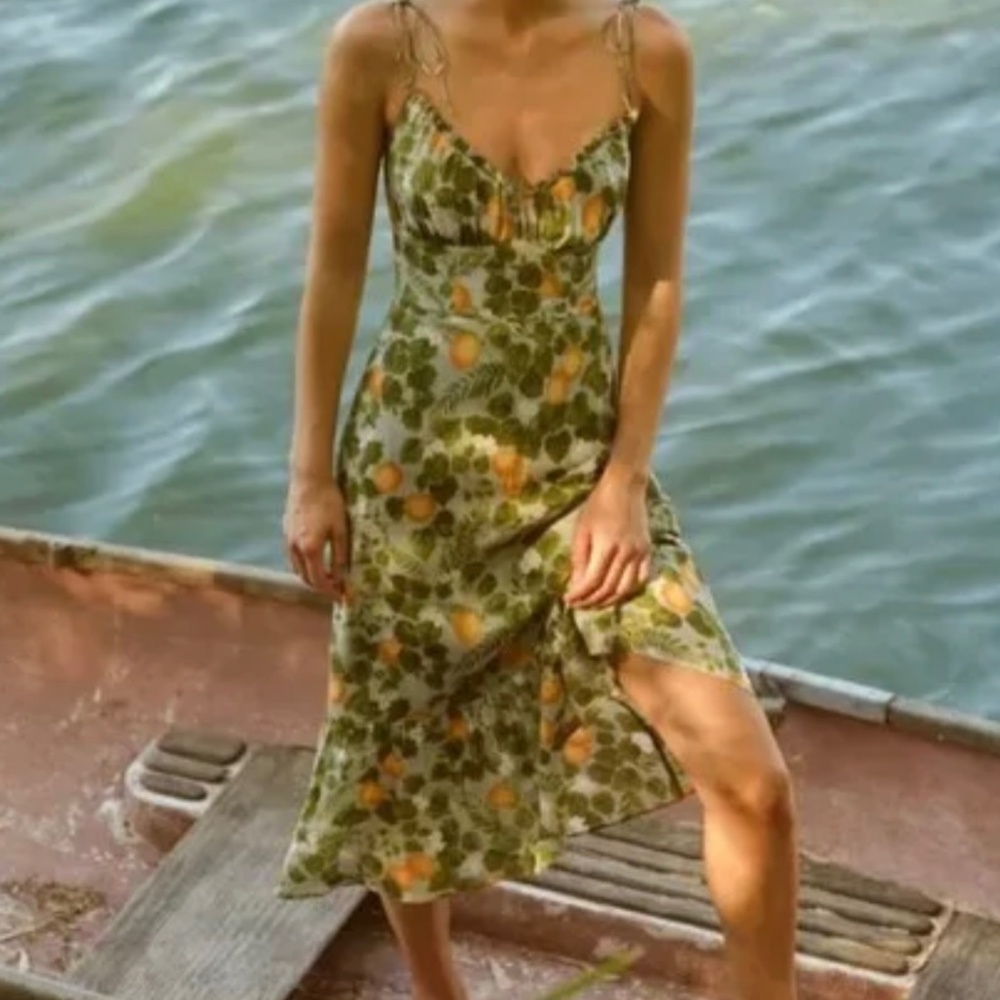 Reformation Embry Dress in  Orange Lemon Grove  Green Floral